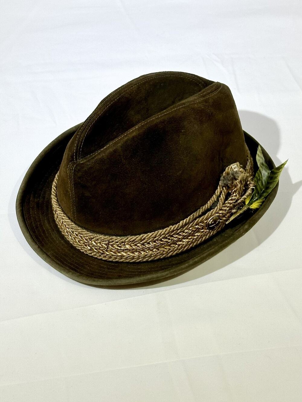 Mens Bond Casual Vintage Fedora Genuine Suede Hat Brown